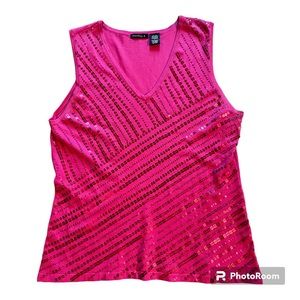 bentley a. - hot pink/sequined/sleeveless sweater /size L - silk/cott./spandex!!